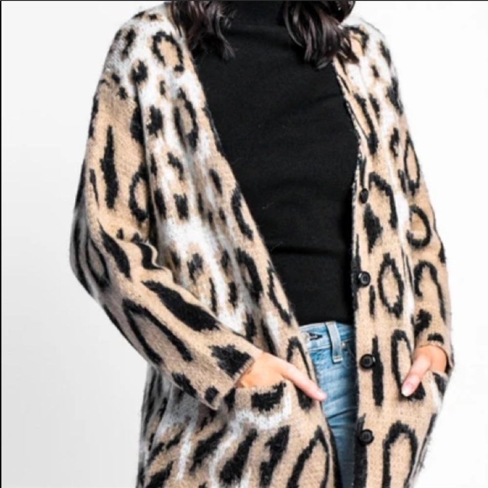 Pink Martini Leopard Print Fuzzy Cardigan